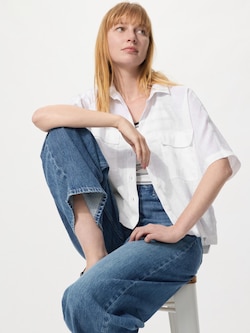 Premium Linen Skipper Boxy Shirt Short Sleeve