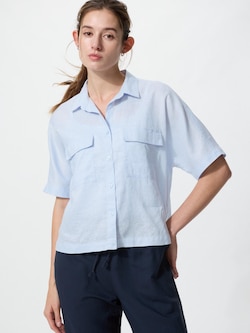 Kemeja Boxy Premium Linen Kerah Skipper Lengan Pendek