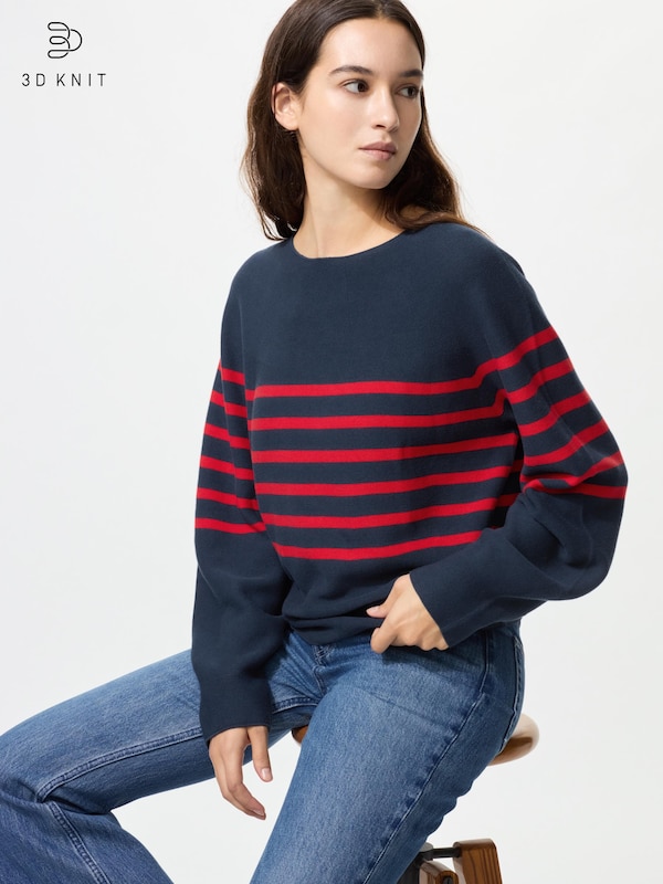 3D Knit Cotton Crew Neck Volume Sleeve