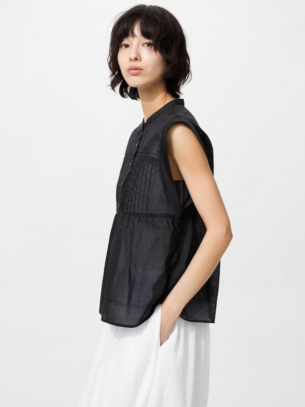 Light Cotton Pintuck Blouse Sleeveless