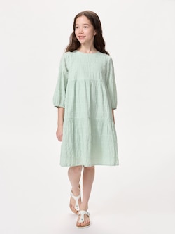 GIRLS Gather Dress Shirring 3/4 Sleeve