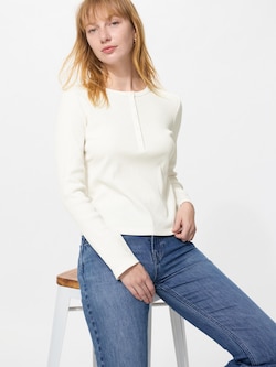 Ribbed Henley Neck T-Shirt Long Sleeve