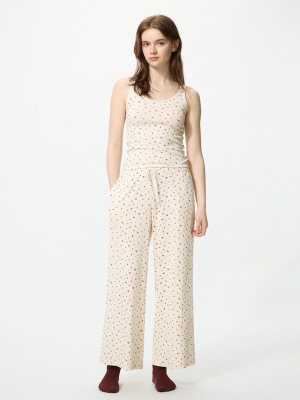 Ribbed Wide Easy Pants (Flower)