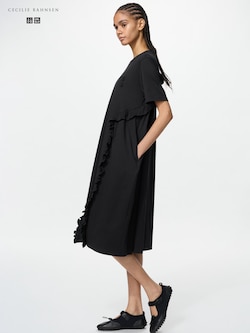 Gaun T-Shirt Frill Lengan Pendek