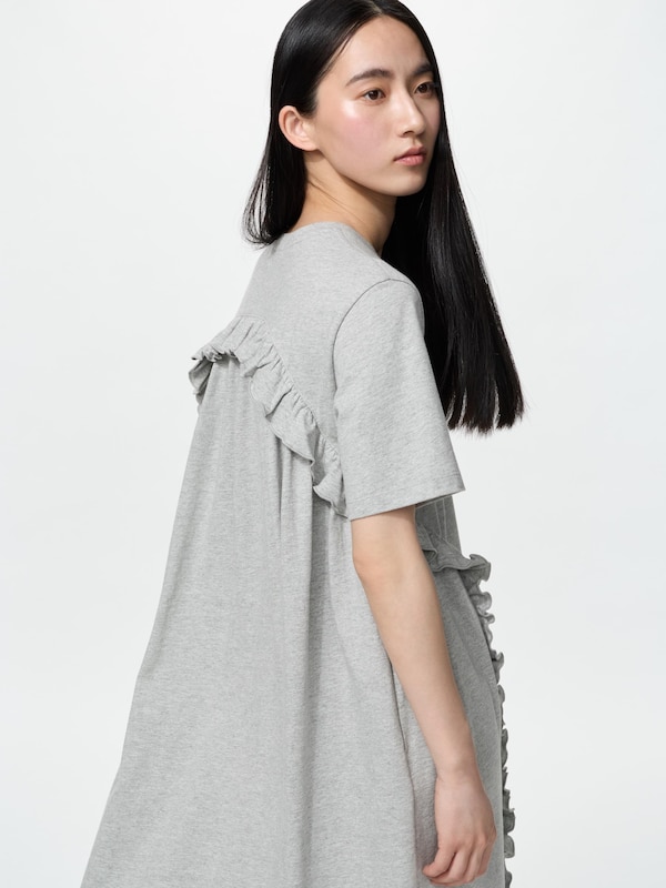 Gaun T-Shirt Frill Lengan Pendek
