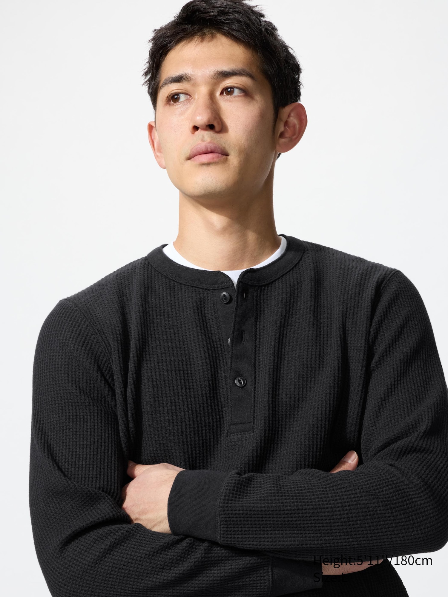 Waffle Henley Neck Long Sleeve T-Shirt