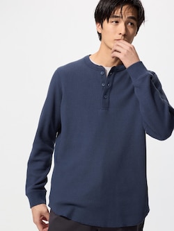 Waffle Henley Neck Long Sleeve T-Shirt