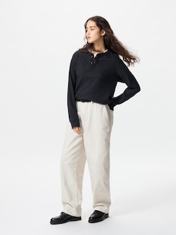 Waffle Henley Neck Long Sleeve T-Shirt