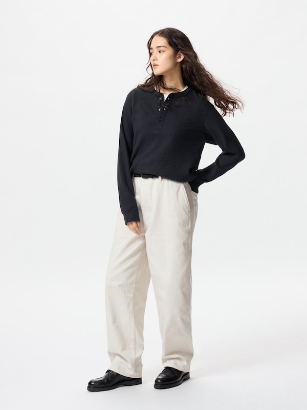 Waffle Henley Neck Long Sleeve T-Shirt