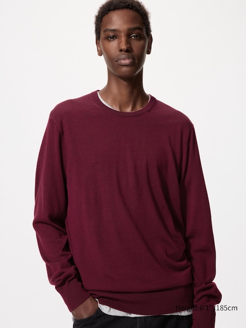 MEN'S EXTRA FINE MERINO CREW NECK LONG SLEEVE SWEATER UNIQLO IN - Main Image