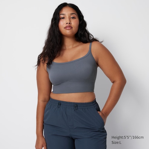 Uniqlo AIRism Cotton Cropped Ribbed Bra Top, Women's Fashion, Tops