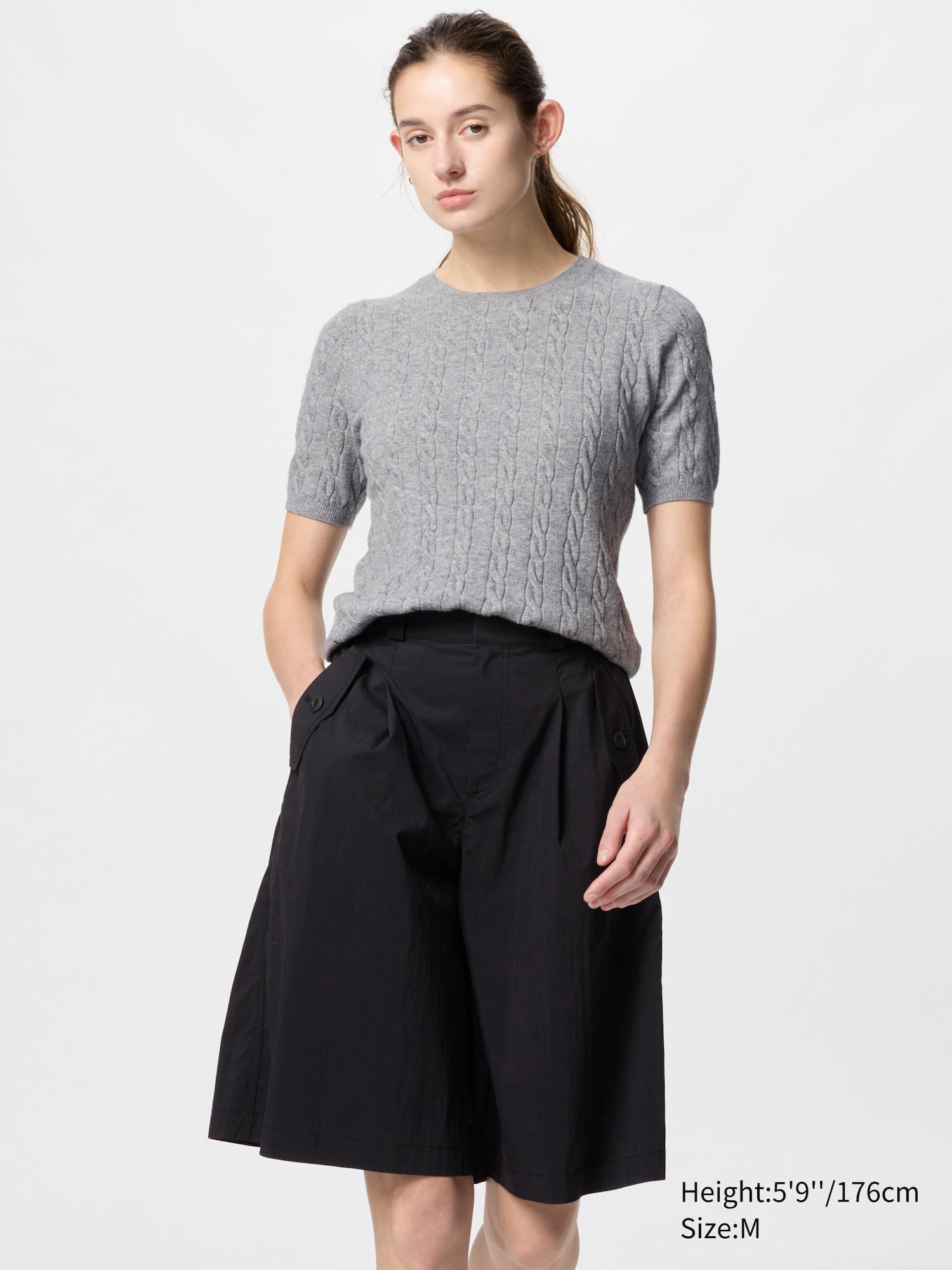 Check Styling Ideas For「cable Crew Neck Top Short Sleeve、knitted Short