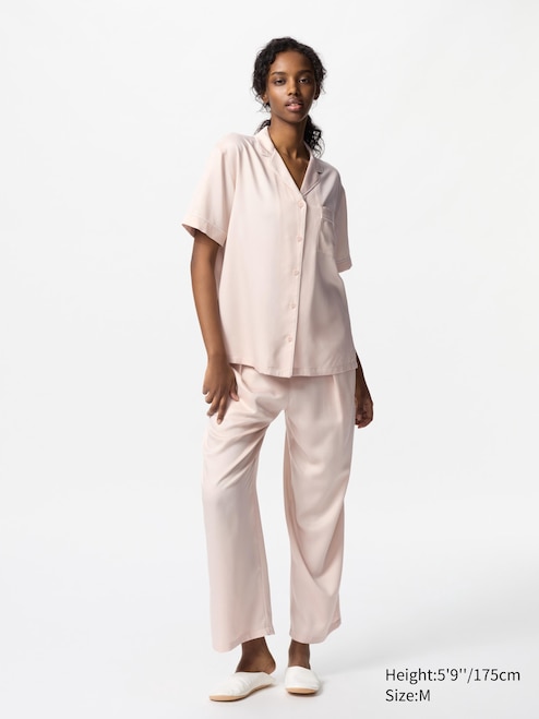 Satin Pajamas Short Sleeve Pants Pajama Set Silk Pajama Women'