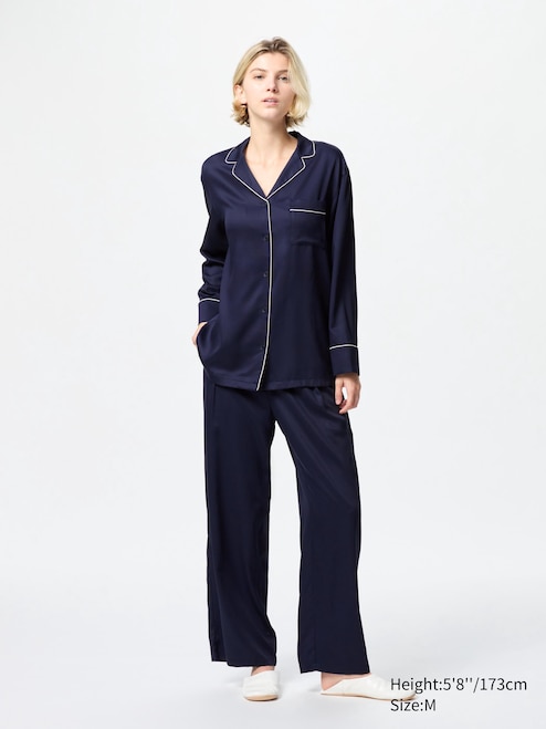 WOMEN'S SATIN PAJAMAS LONG SLEEVE UNIQLO IN