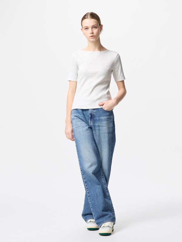 Ribbed Boat Neck T-Shirt