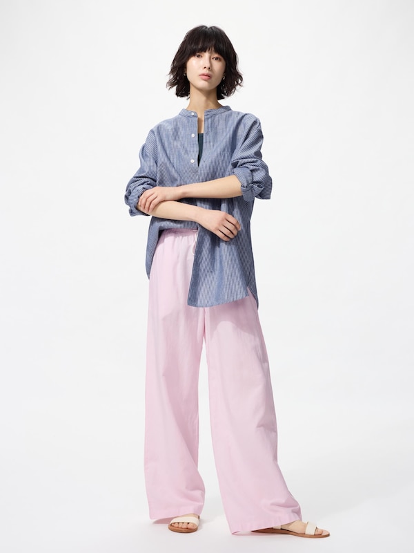 Cotton Linen Stand Collar Shirt Long Sleeve