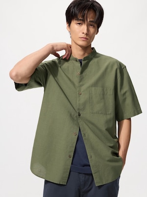 Cotton Linen Stand Collar Shirt
