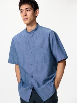 Cotton Linen Stand Collar Shirt