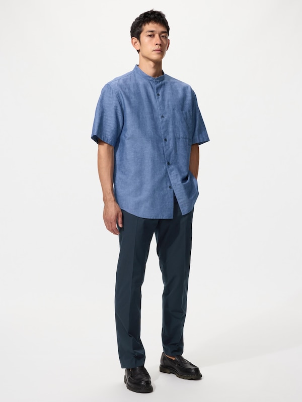 Cotton Linen Stand Collar Shirt