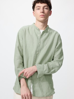Premium Linen Stand Collar Shirt Long Sleeve