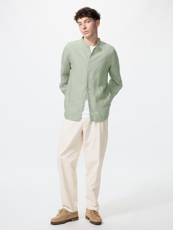 Premium Linen Stand Collar Shirt Long Sleeve
