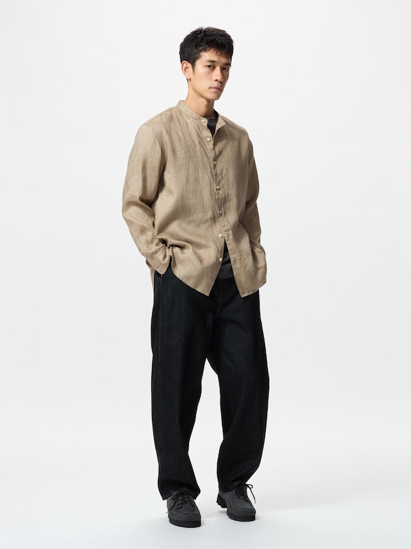 Premium Linen Stand Collar Shirt Long Sleeve