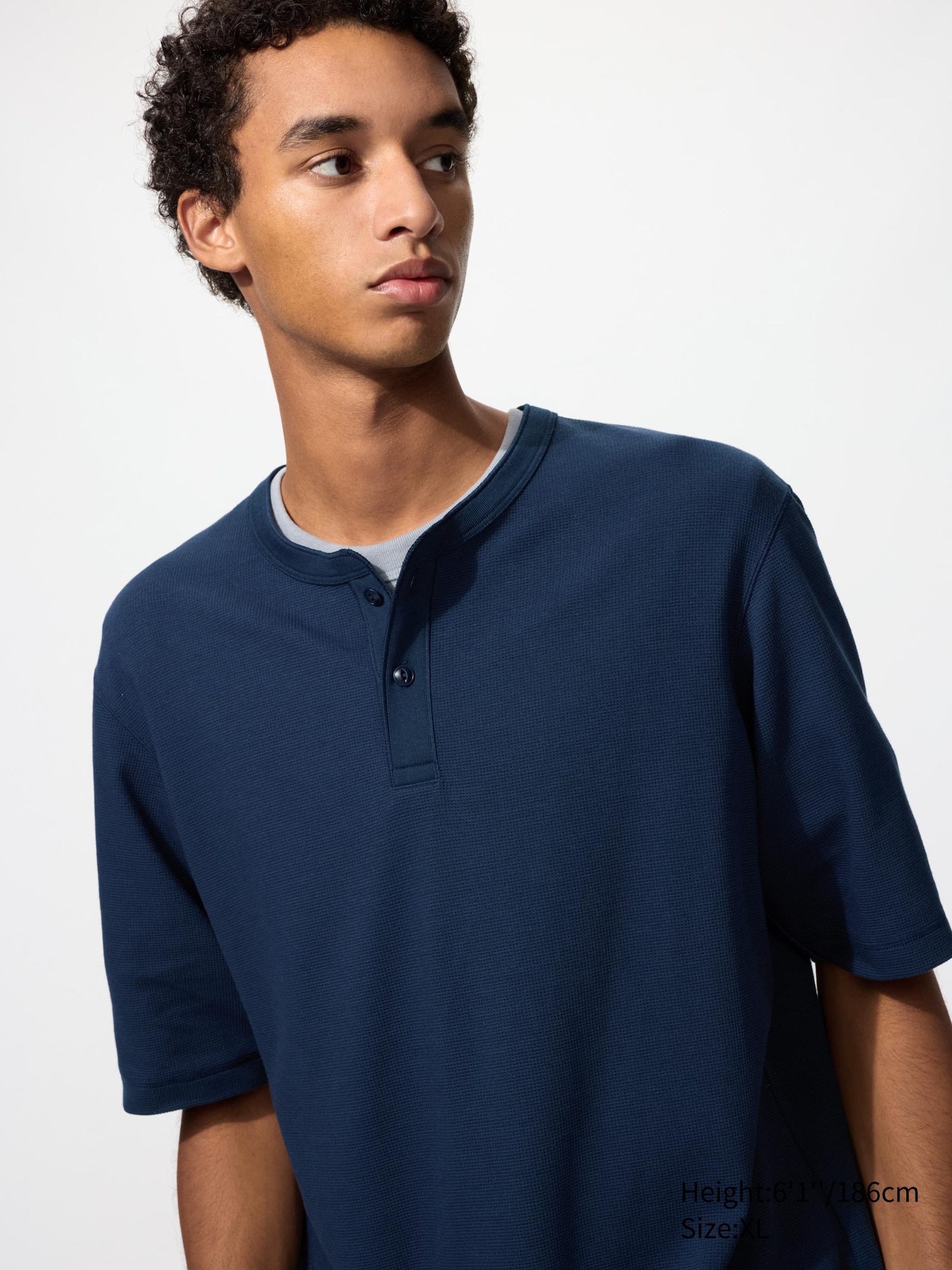 anuke Waffle Henley Tops OML MEN'S WAFFLE HENLEY NECK LONG SLEEVE