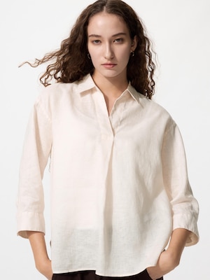 Premium Linen Skipper Collar Shirt 3/4 Sleeve