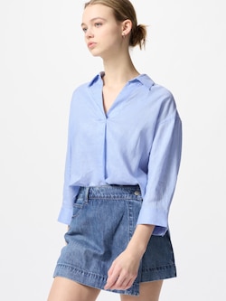 Premium Linen Skipper Collar Shirt 3/4 Sleeve