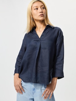 Premium Linen Skipper Collar Shirt 3/4 Sleeve