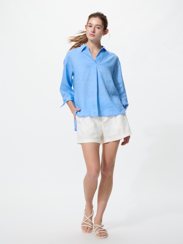 Premium Linen Skipper Collar Shirt 3/4 Sleeve