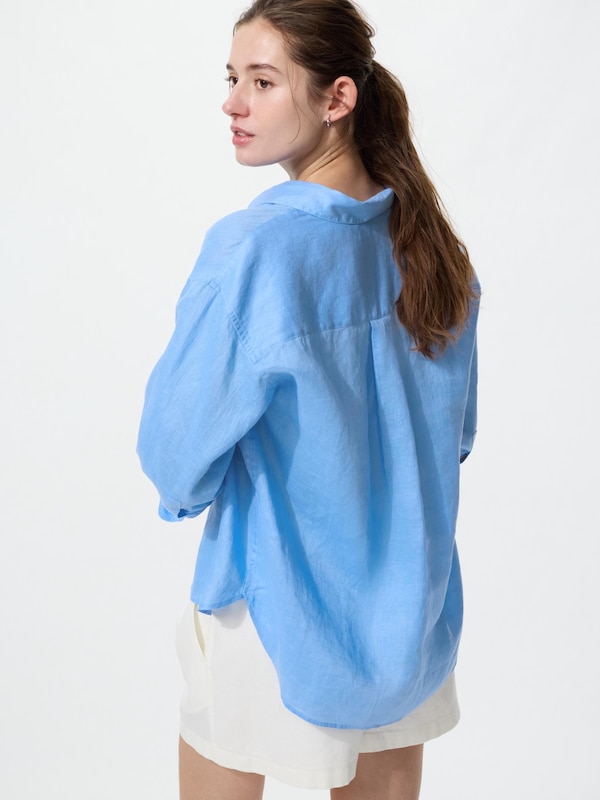 Premium Linen Skipper Collar Shirt 3/4 Sleeve