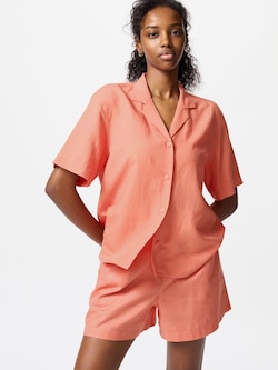 Linen Blend Open Collar Shirt Short Sleeve
