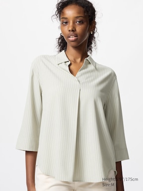WOMEN'S RAYON SKIPPER COLLAR BLOUSE 3/4 SLEEVE UNIQLO IN