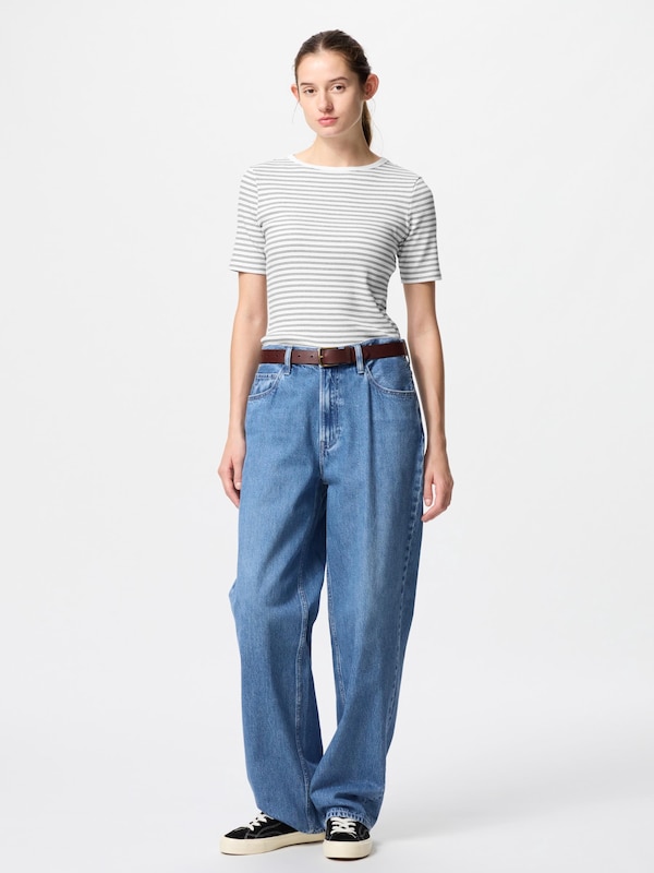 Ribbed Boat Neck T-Shirt (Striped)