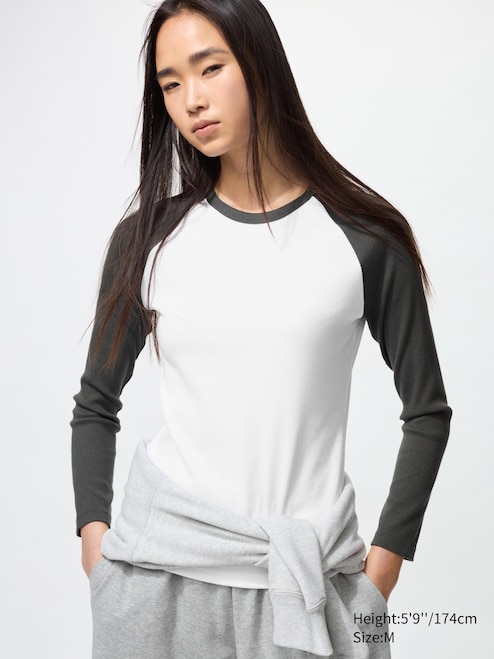 WOMEN'S SOFT RIBBED CREW NECK T-SHIRT LONG SLEEVE UNIQLO IN