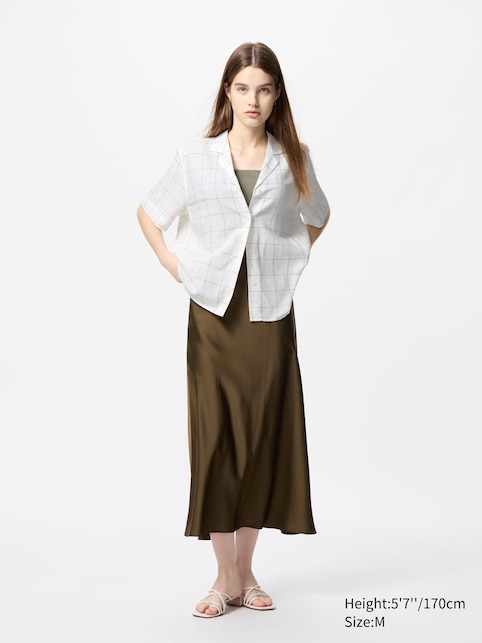 Linen Blend Open Collar Shirt Short Sleeve