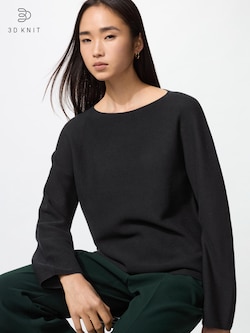 3D Knit Cotton Boat Neck Top