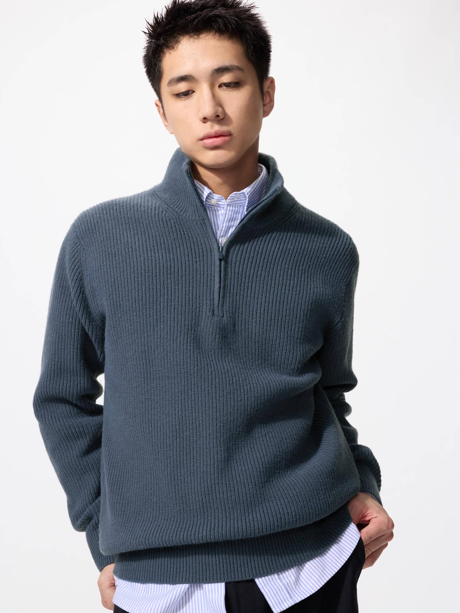 Men's Souffle Yarn Half-Zip Sweater | UNIQLO IN