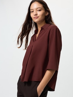 Rayon Skipper Collar Blouse 3/4 Sleeve
