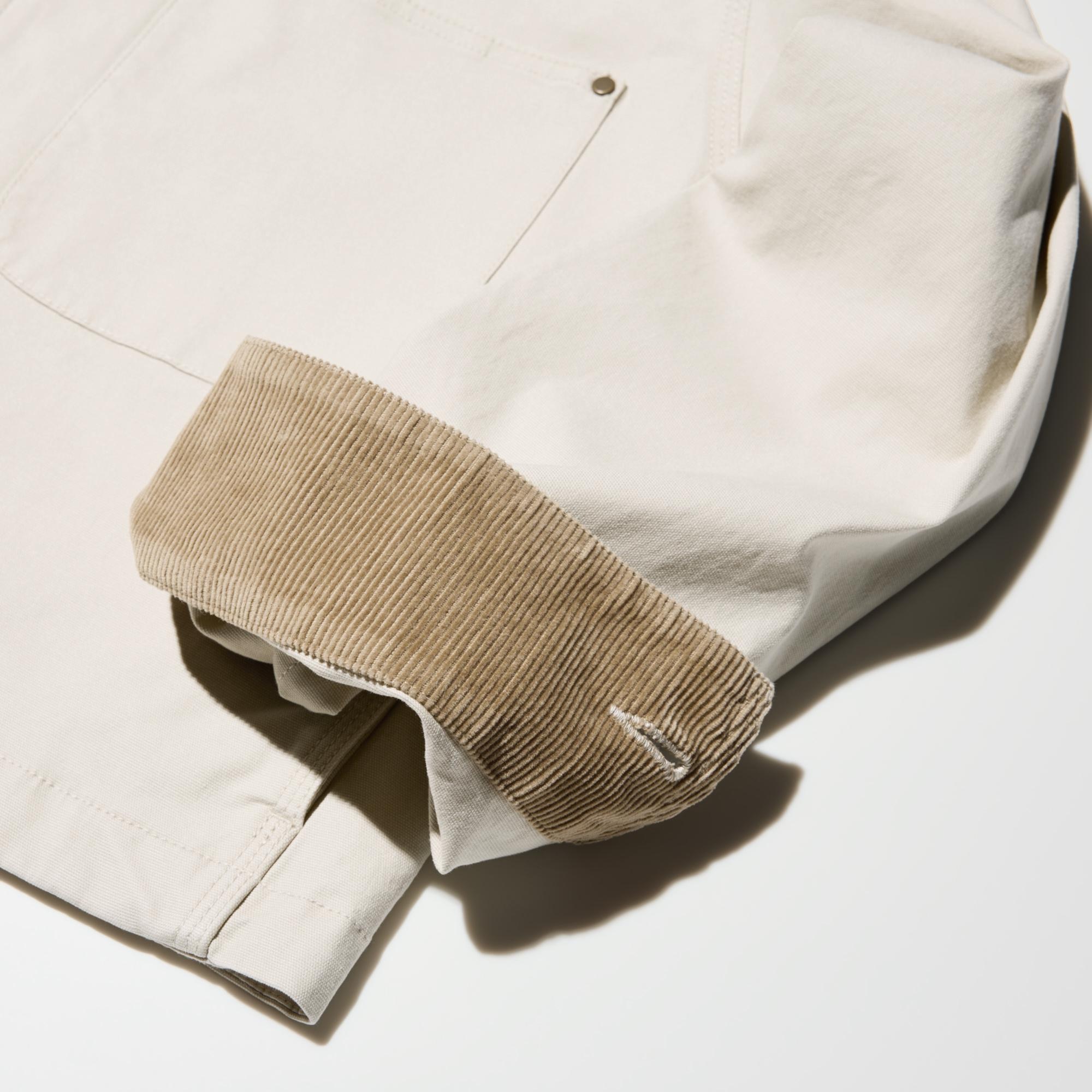 The collar and cuffs are made of accent corduroy fabric, so it looks great with the sleeves rolled up.