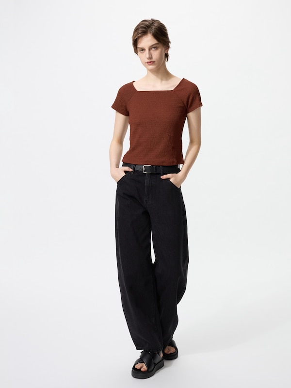 Textured Square Neck T-Shirt