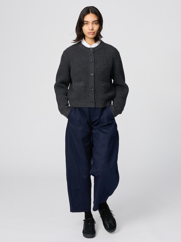 Waffle Knit Crew Neck Cardigan