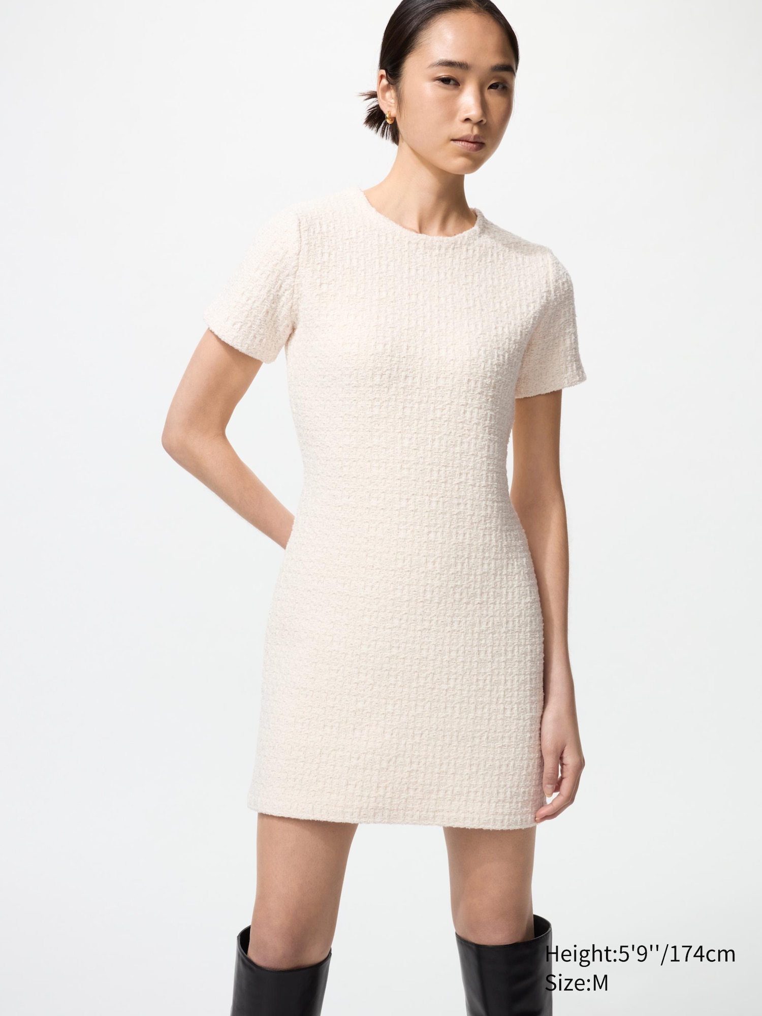Tweed Knit Mini Dress Short Sleeve