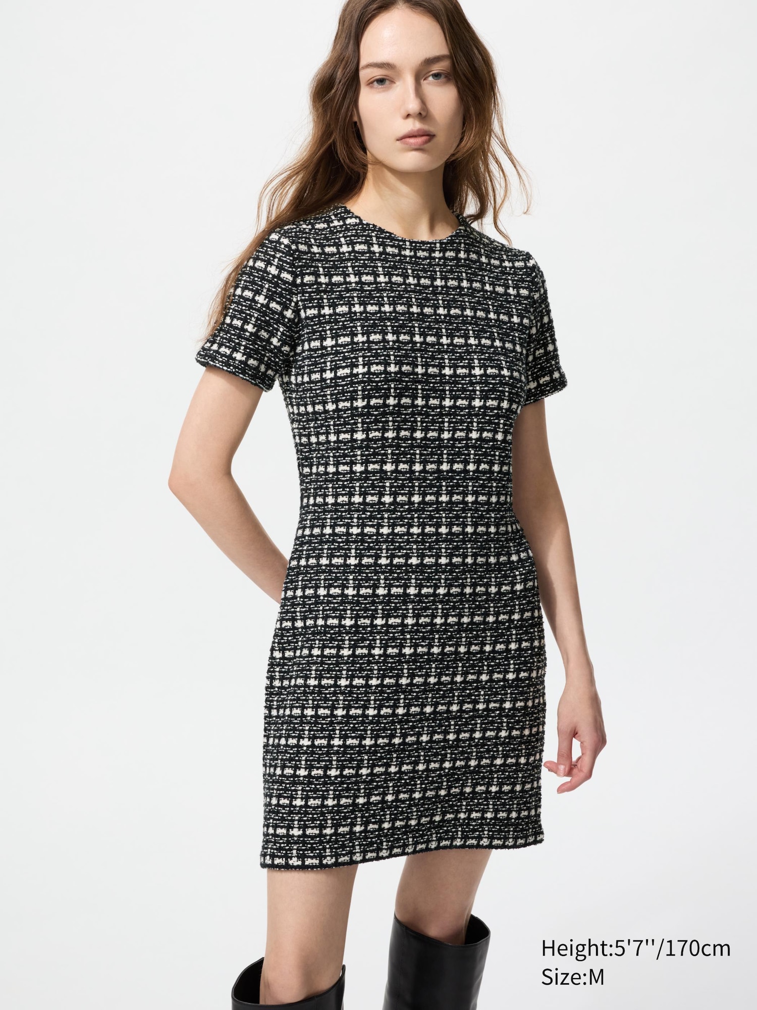 Tweed Knit Mini Dress Short Sleeve