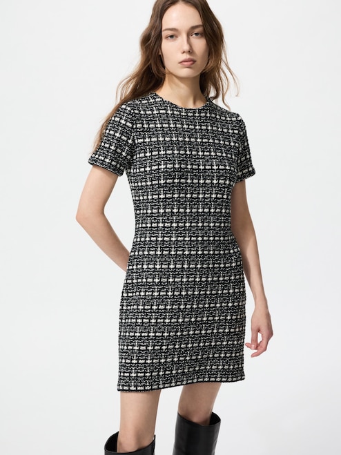 WOMEN'S TWEED KNIT MINI DRESS SHORT SLEEVE UNIQLO IN