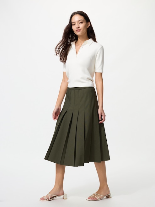 WOMEN'S WIDE PLEATED MIDI SKIRT UNIQLO IN