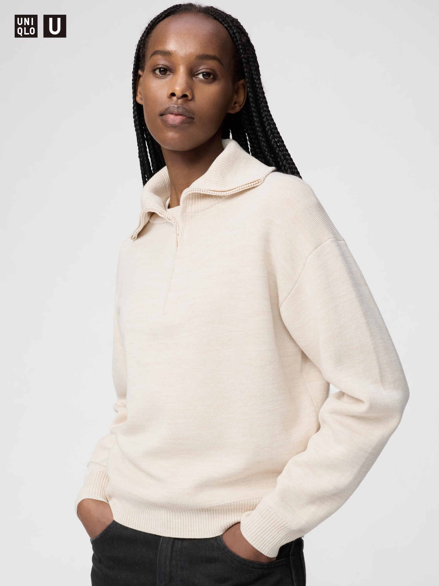 【Andequal】bicolor 2way knit Dual Tone O-Neck Pullover - Black