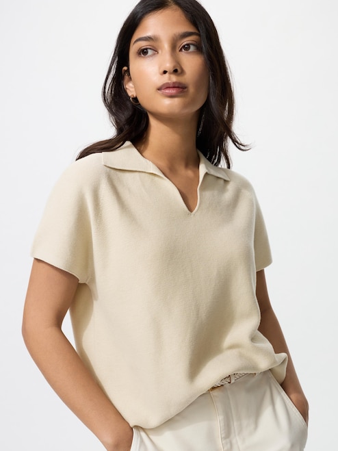 WOMEN'S 3D KNIT SKIPPER POLO SWEATER UNIQLO IN - Main Image