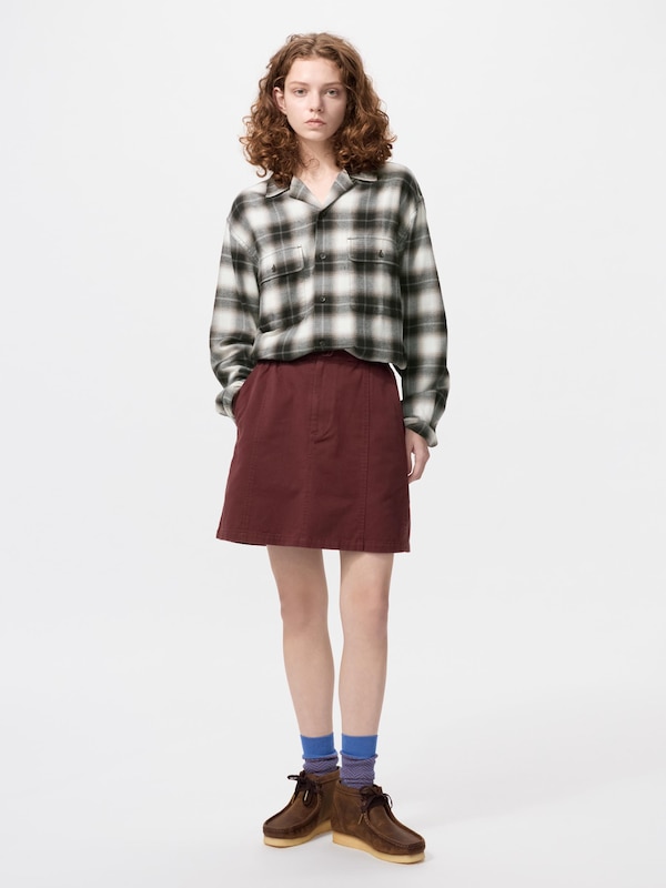 Brushed Cotton Open Collar Oversized Shirt
